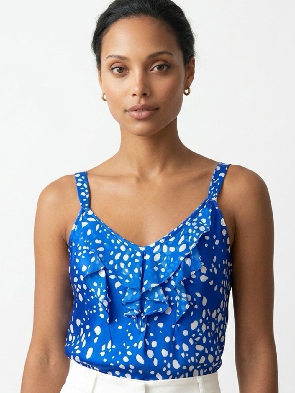 OSCAR DE LA RENTA | Pink Label Blue & White Ruffle Bib Tank Top Women’s Size S